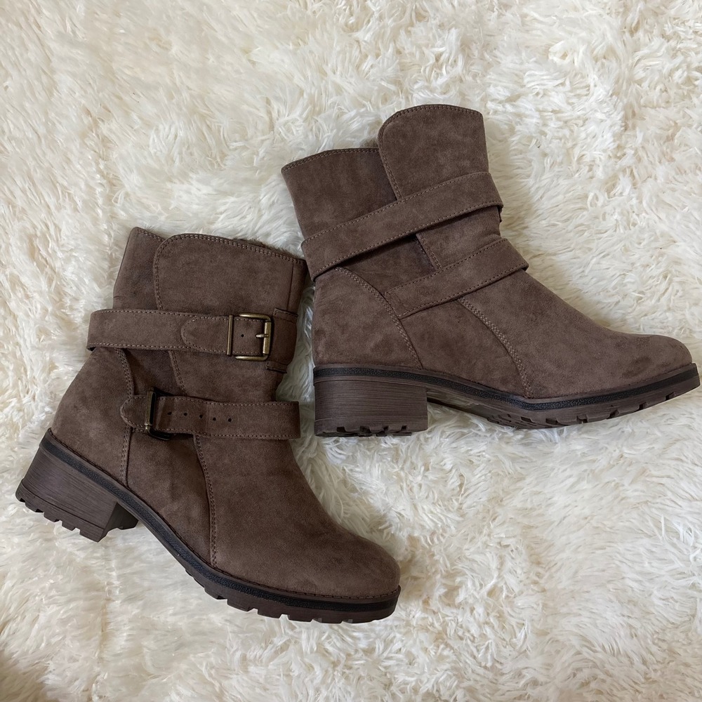 White Mountain Womens Brown Faux Suede Fur Lined Moto Ankle Boots Size 7.5 M